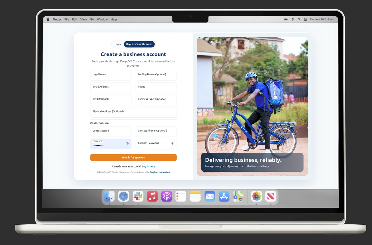 Create your account screen